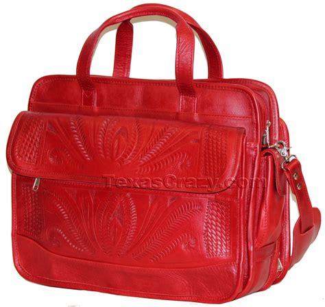 red leather laptop purse